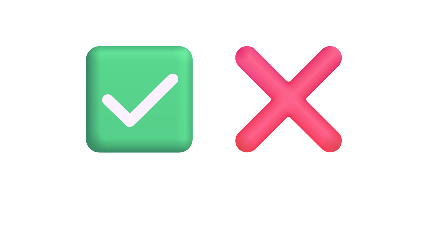 Green check mark and red cross on a white background